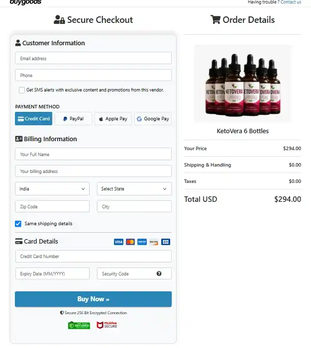 KetoVera Secure Checkout Page
